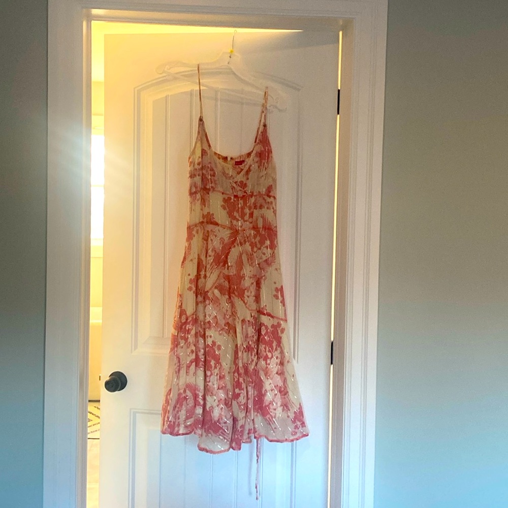 Boho dress: pink, off white, silver detail